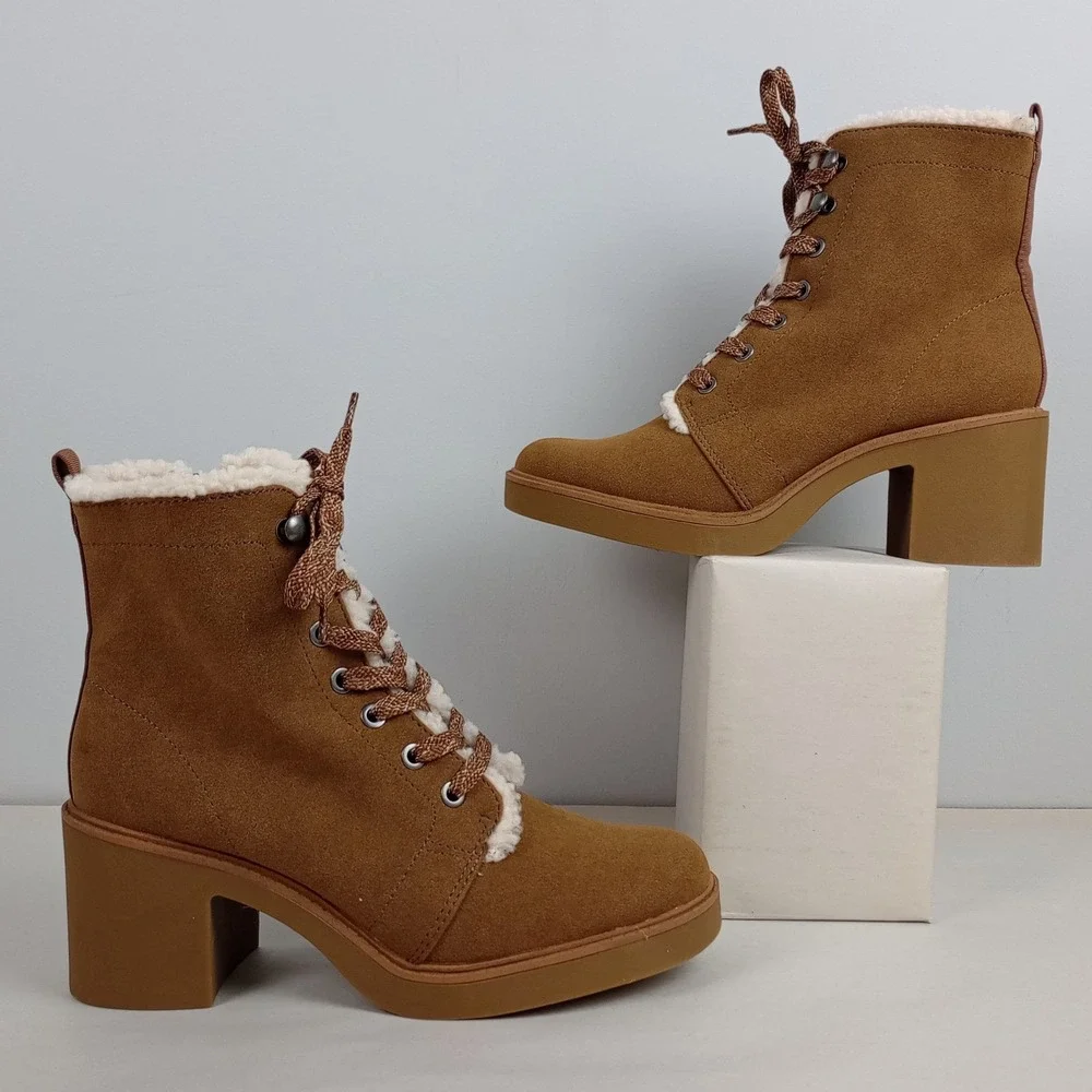 LifeStride Women 7.5 Brown Rhodes Cozy Faux Shearling Block Heel Winter Boots
